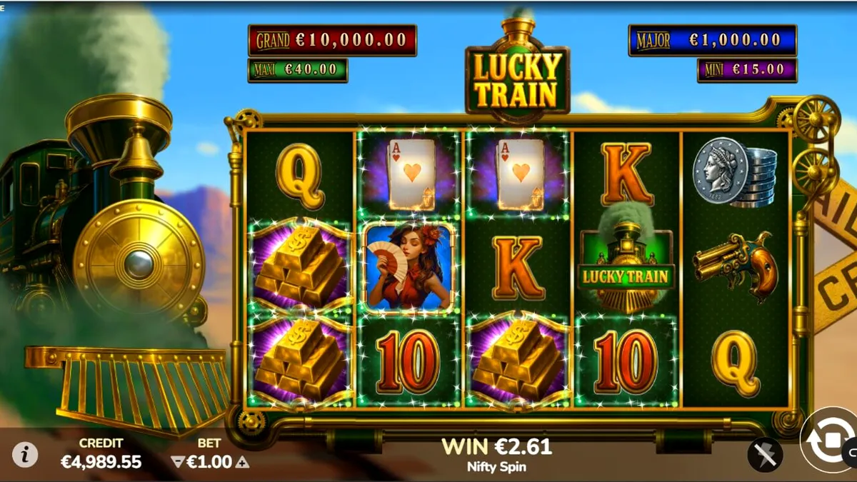 Tampilan visual slot Lucky Train dengan tema kereta steampunk